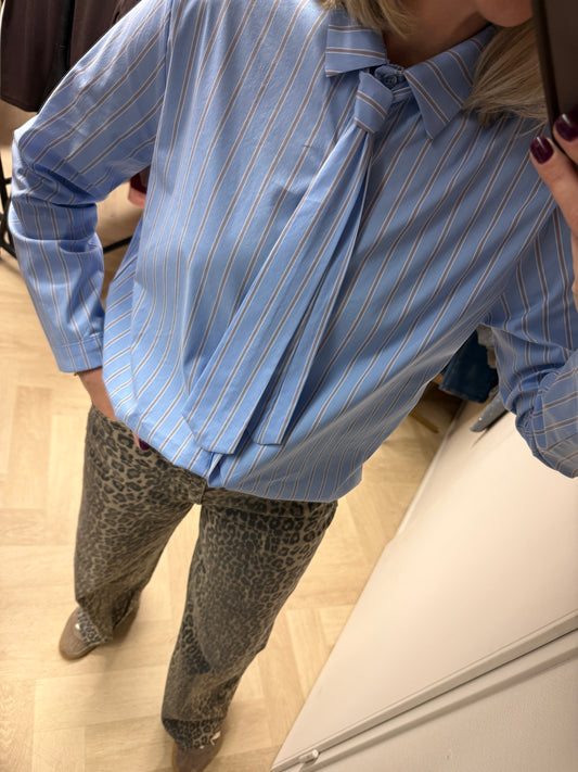 Blouse Stropdas Streep Lichtblauw Bruin