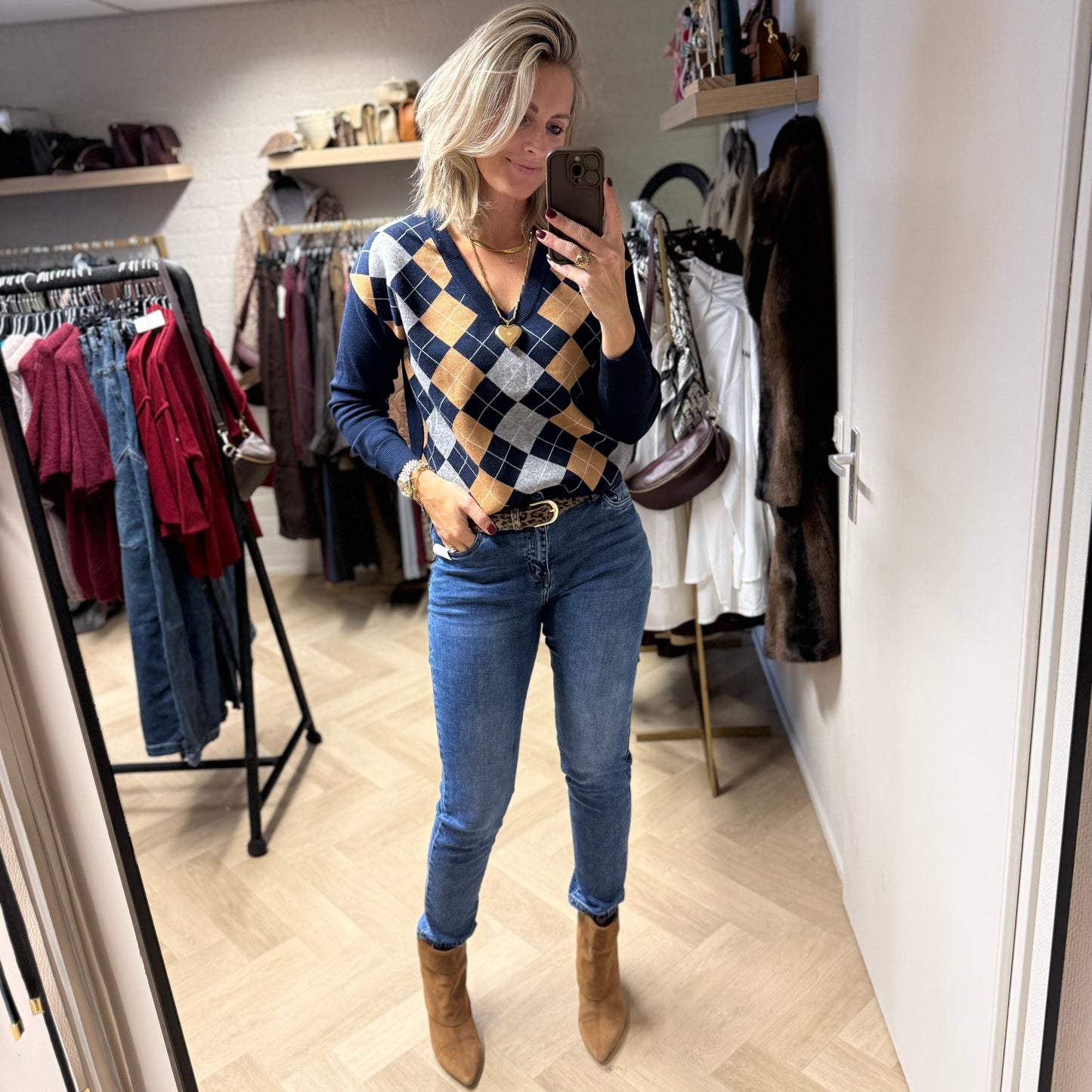 Trui Charlot Argyle Ruit Viscose Blauw