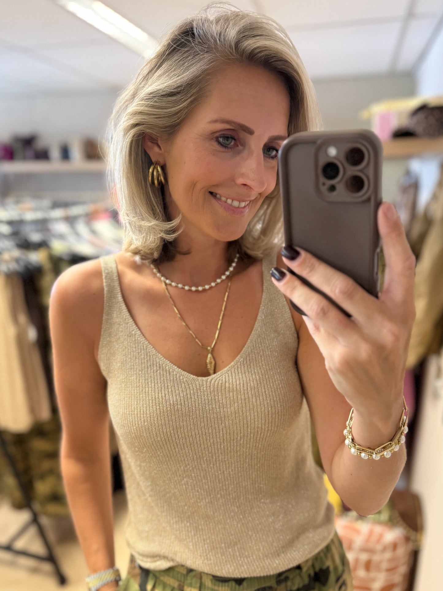 Top May Viscose Lurex Beige