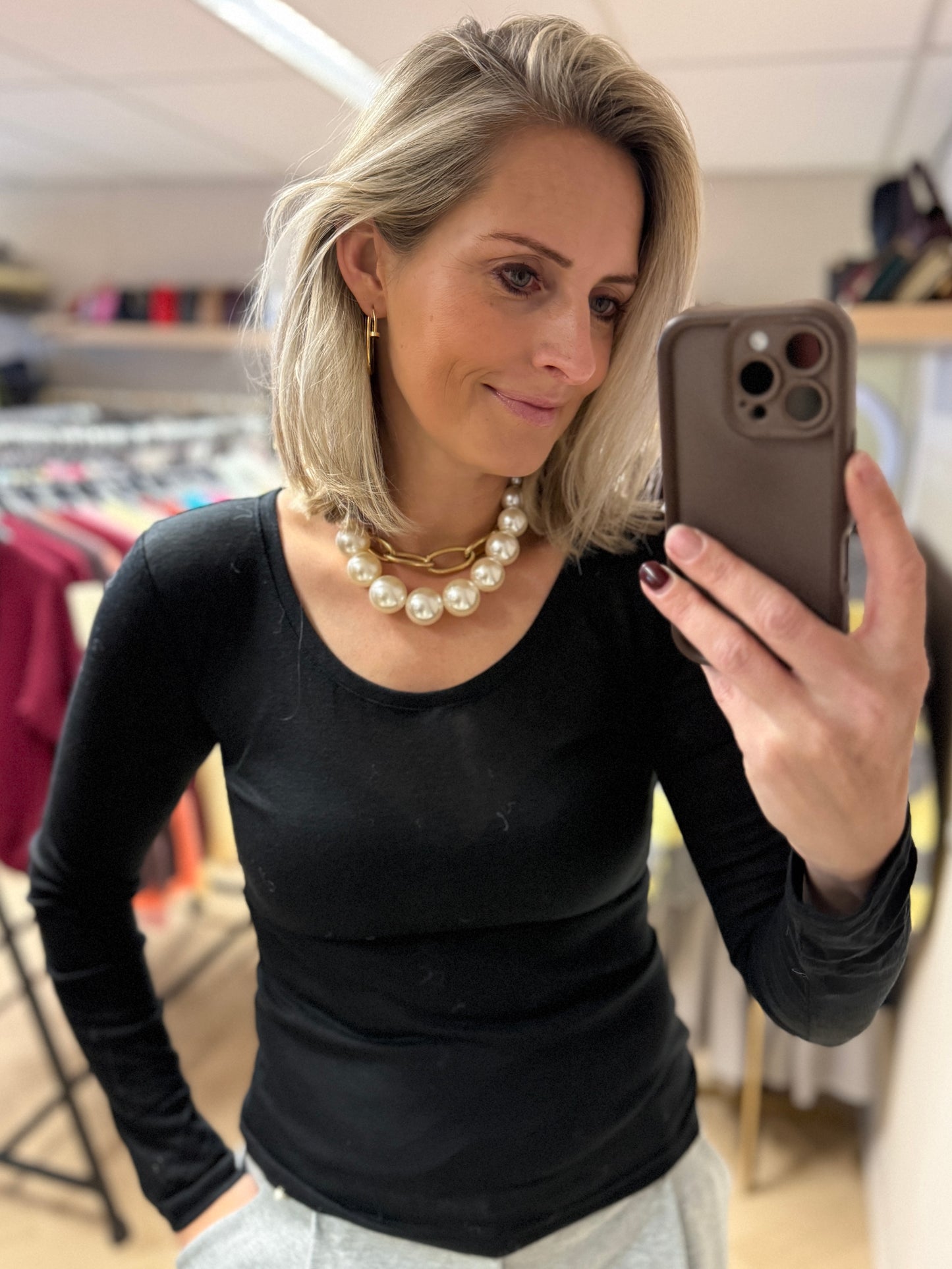 Shirt Katoen Ronde Hals Zwart