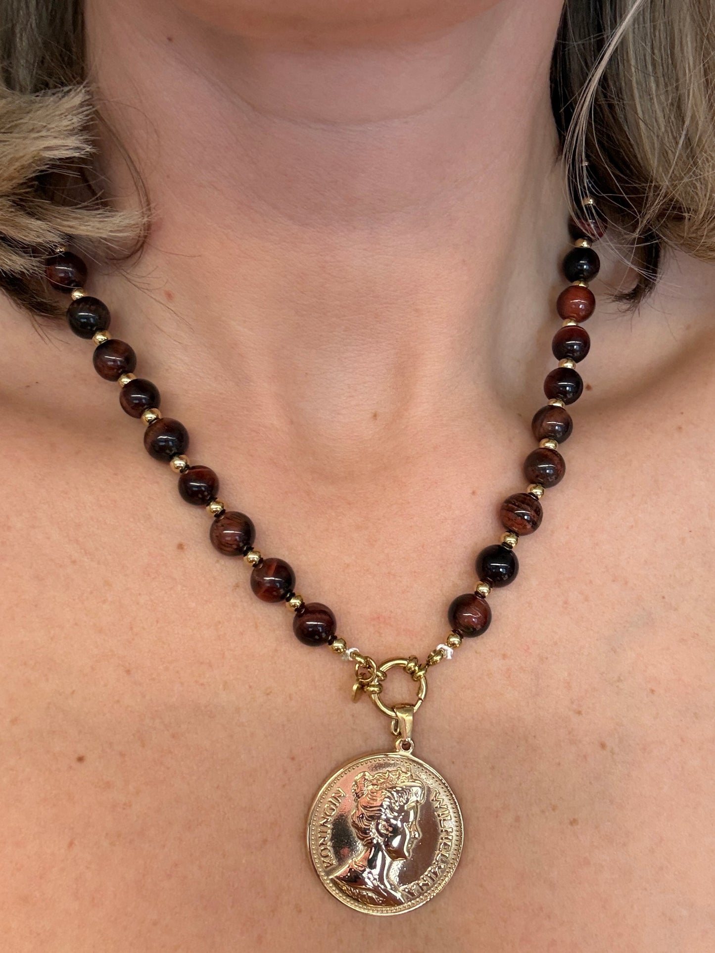 Ketting Edelsteen Vijf Gulden Munt Bruin Goud
