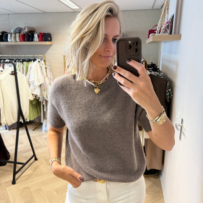 Trui Claudia Alpaca Korte Mouw Taupe