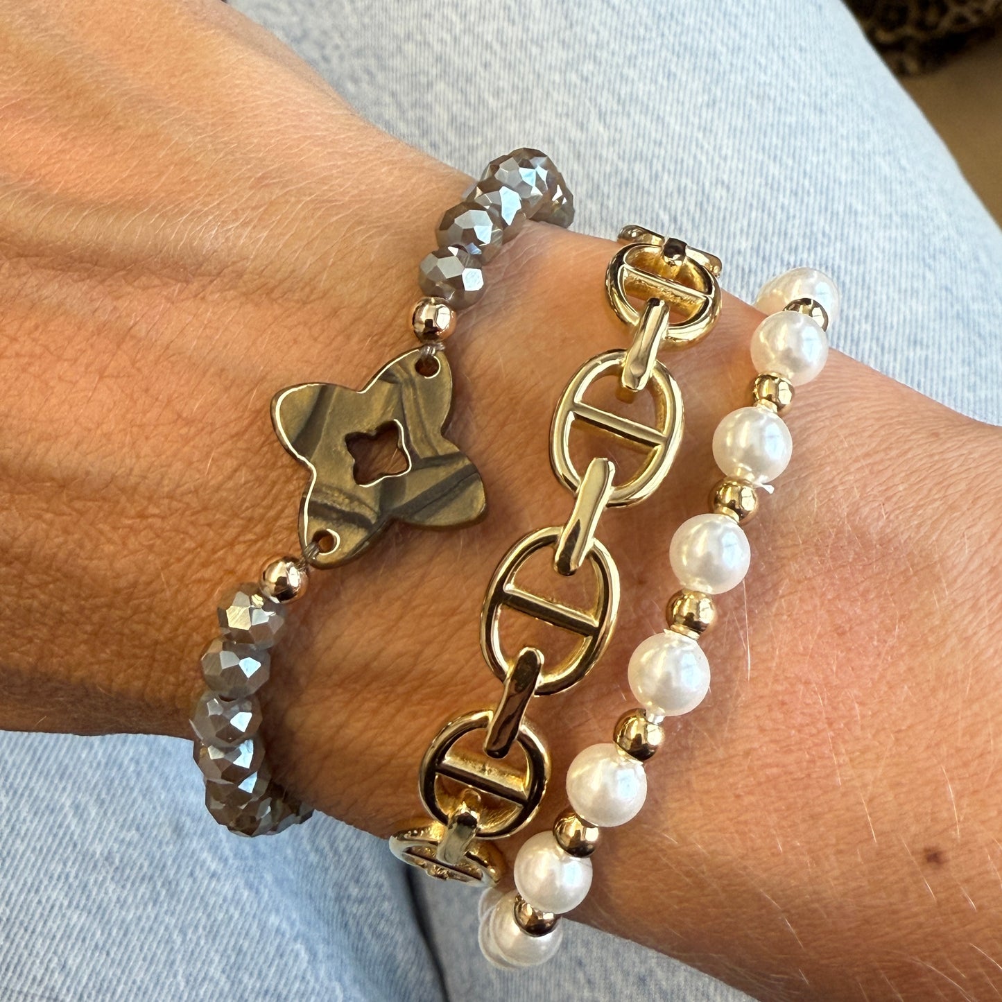 Armband Elastiek Flower Taupe