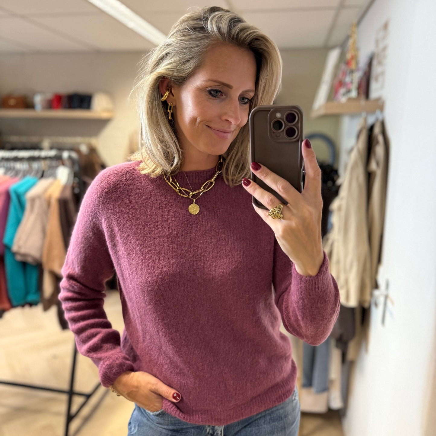 Trui Claudia Alpaca Lange Mouw Mauve