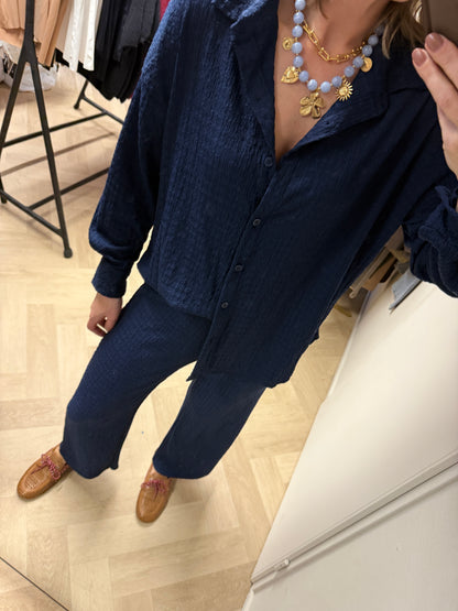 Co Ord Set Mels Crinkle Donkerblauw