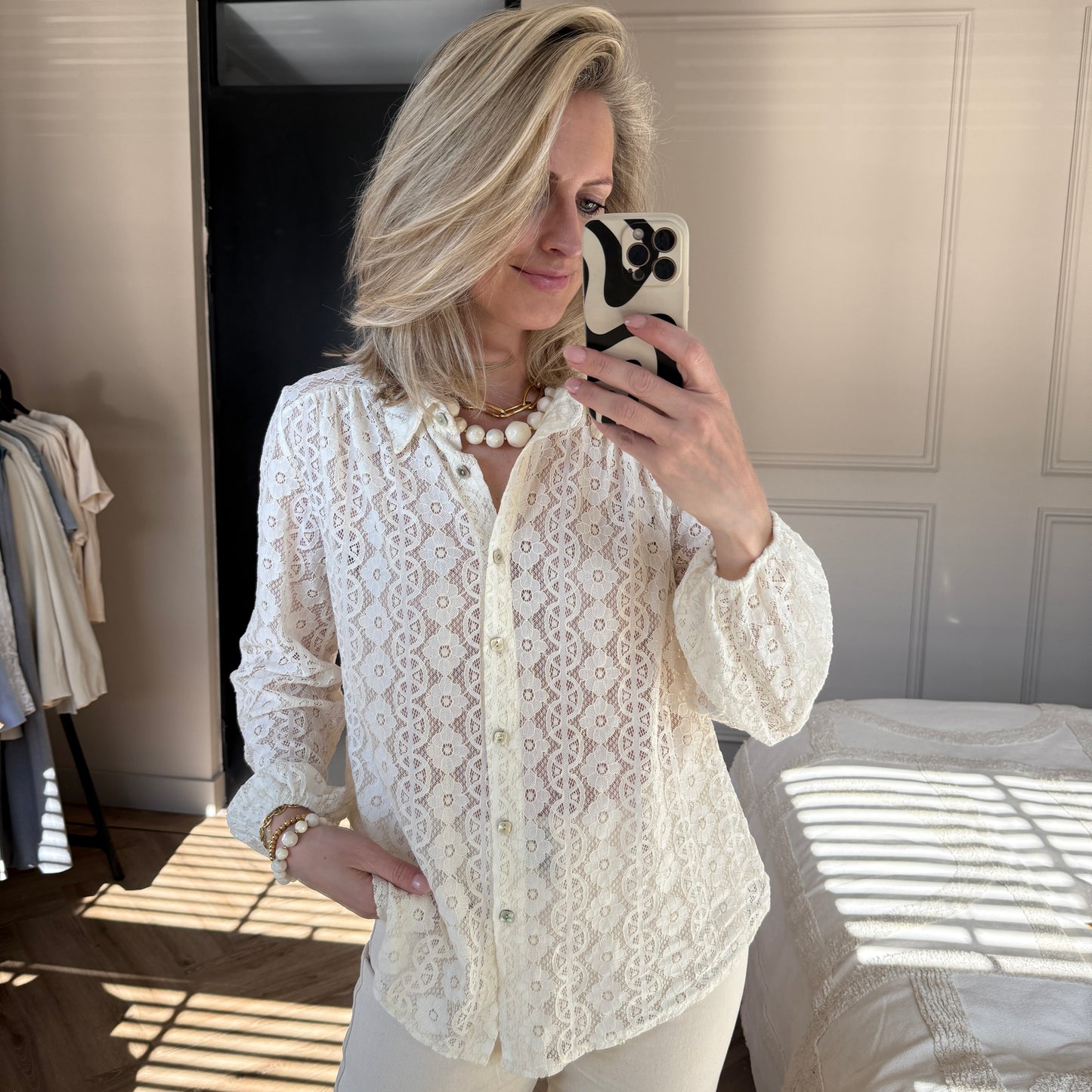 Blouse Portrait Kant Offwhite