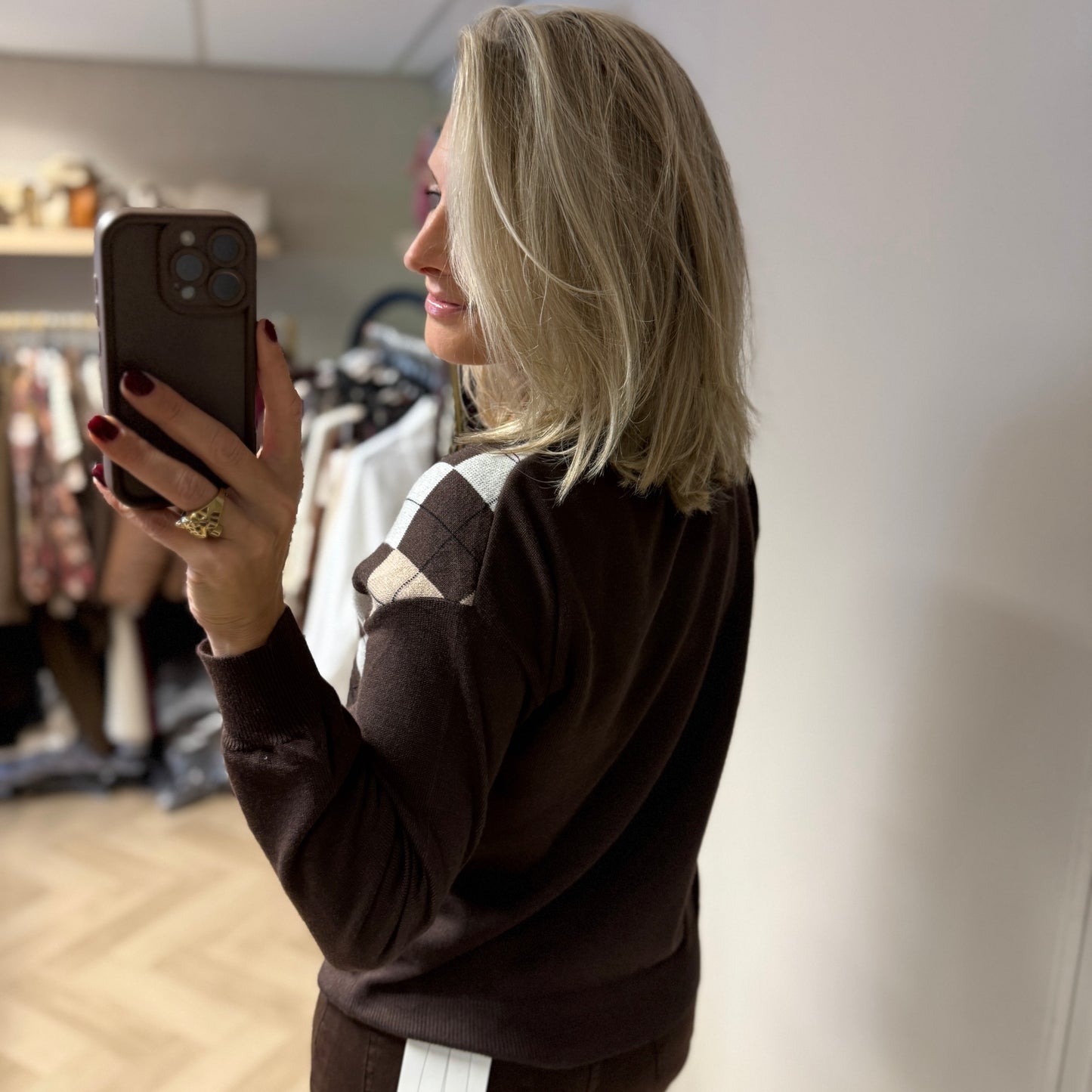 Trui Charlot Argyle Ruit Viscose Choco