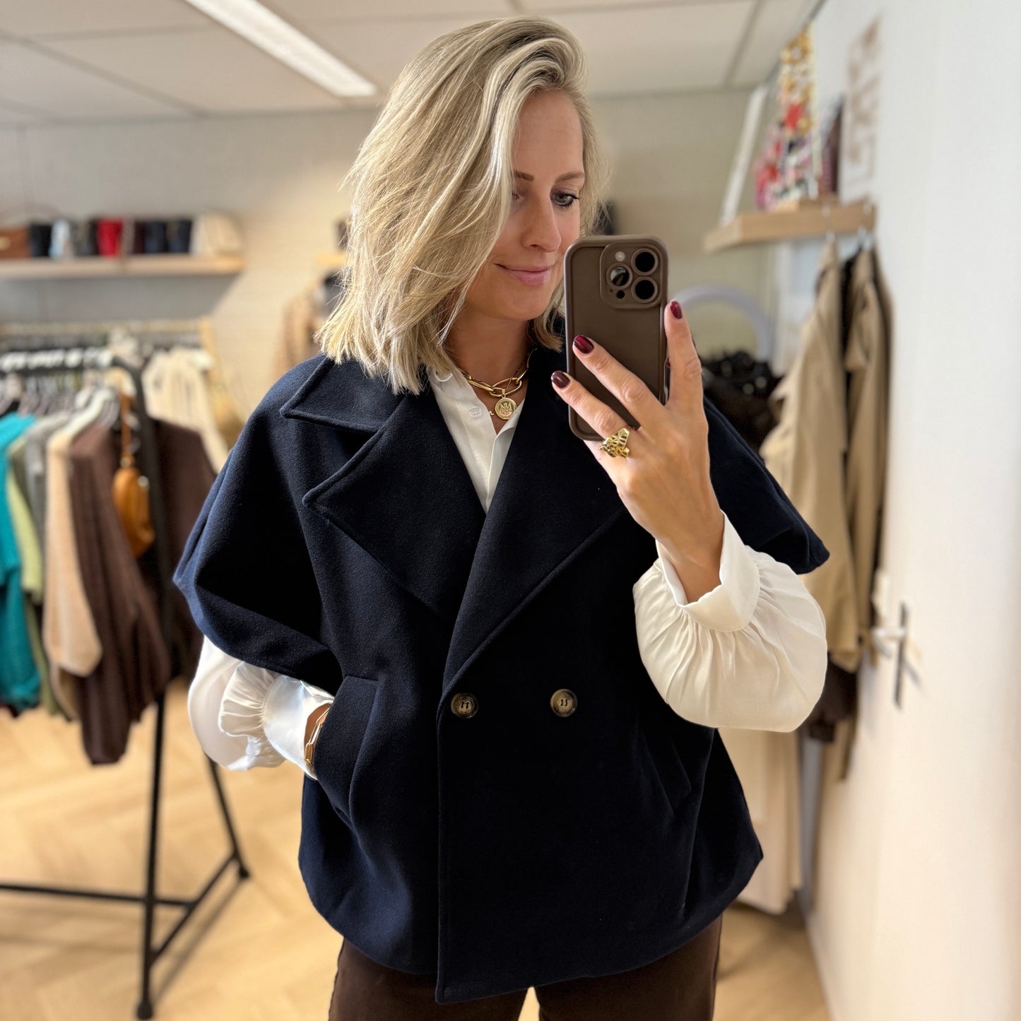 Jas Cape Cisca Trench Donkerblauw