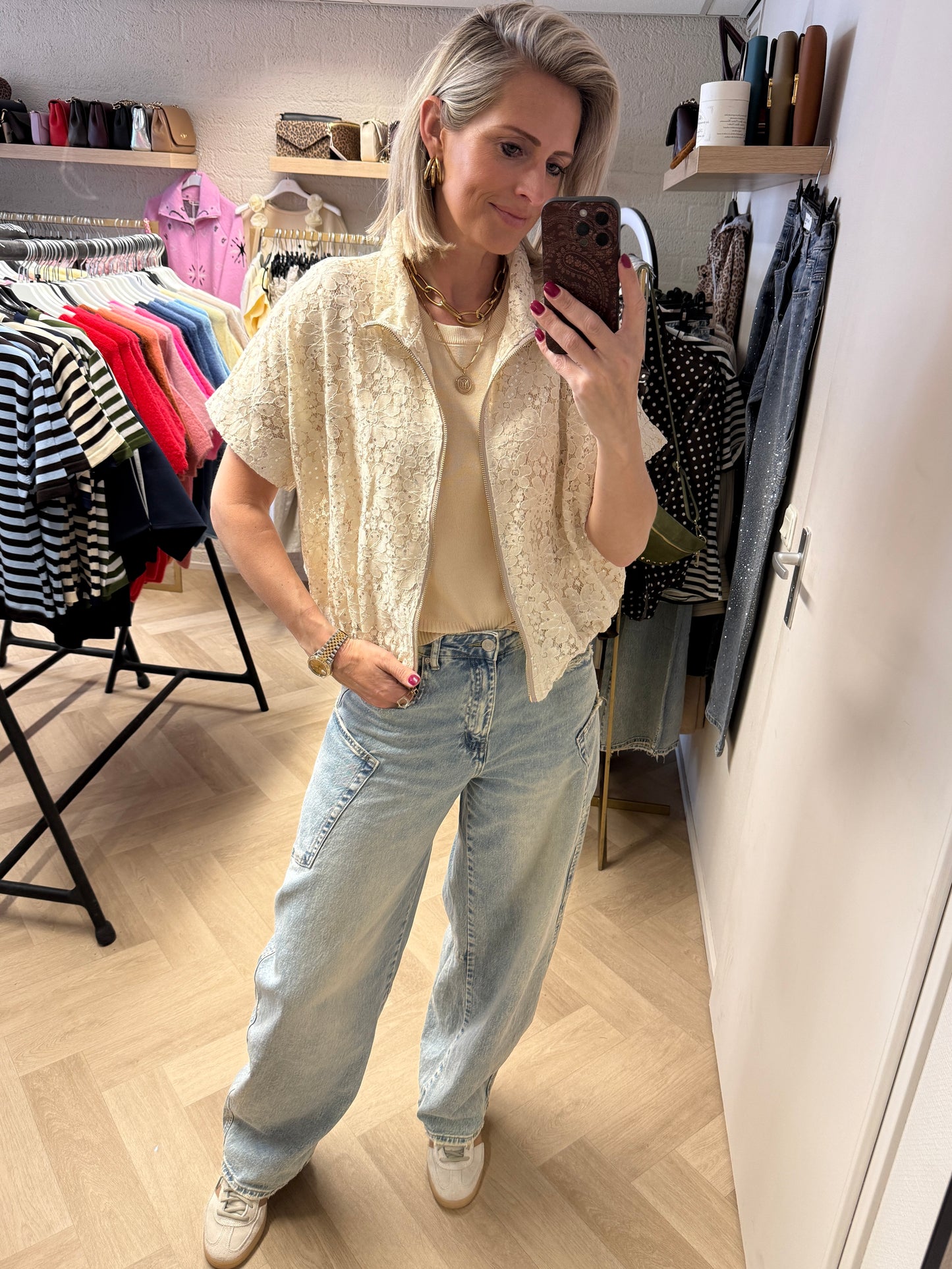 Vest Joline Kant Paillet Beige