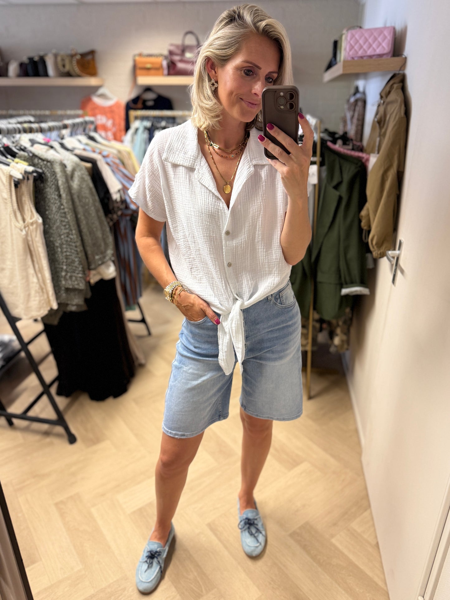 Blouse Mousseline Knoop Wit