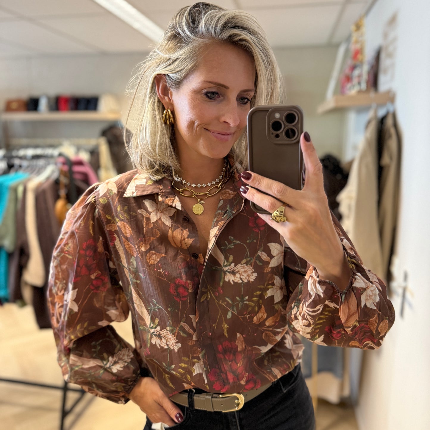 Blouse Georgina Flowers Bruin