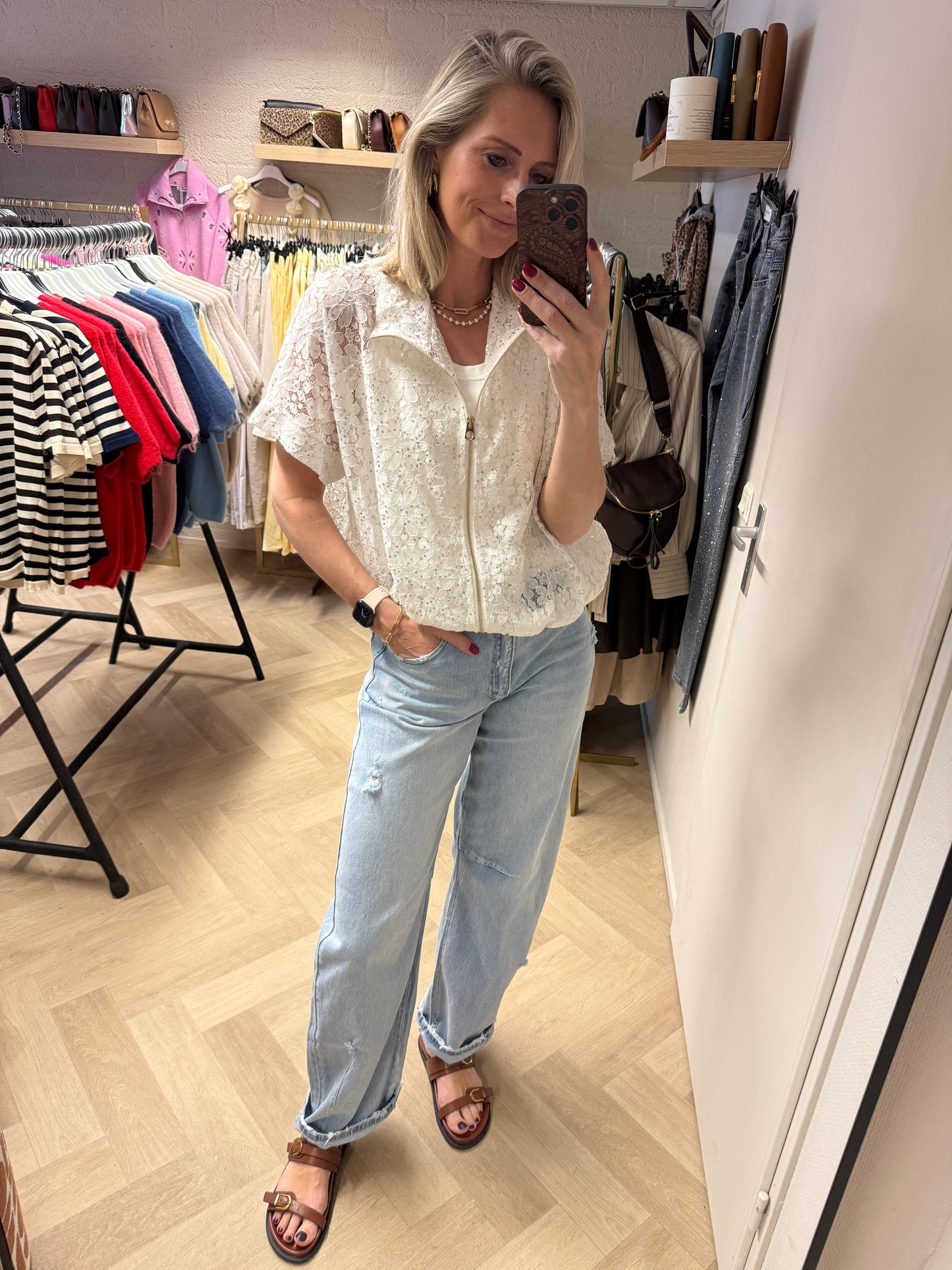 Vest Joline Kant Paillet Wit