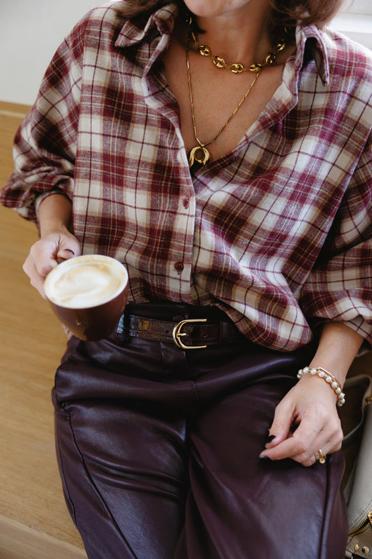 Blouse Mila Ruit Ballonmouwen Bordeaux Creme