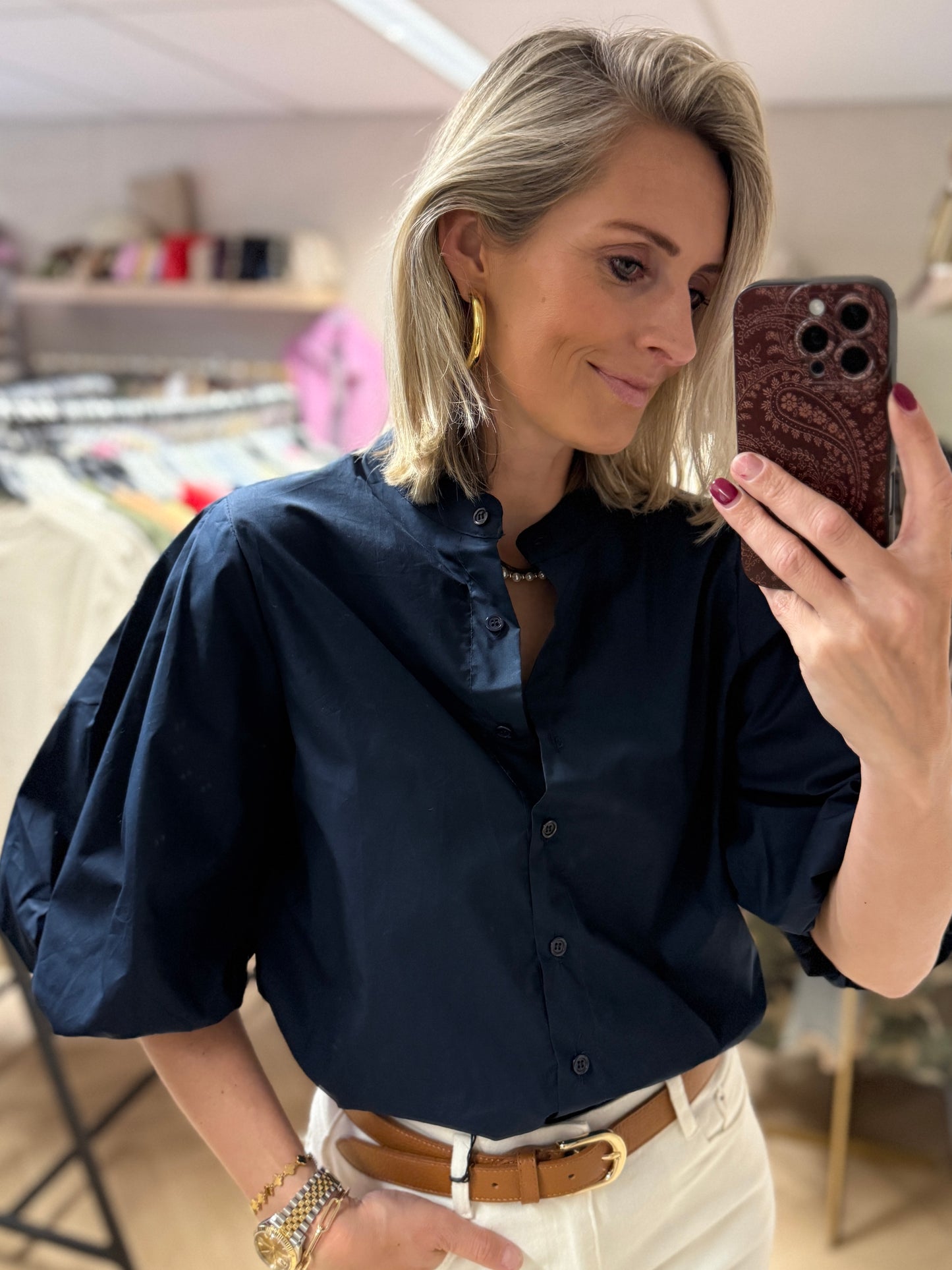 Blouse Fenna KM Pofmouw Donkerblauw