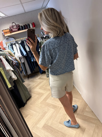 Blouse Denim Studs Strass Blauw