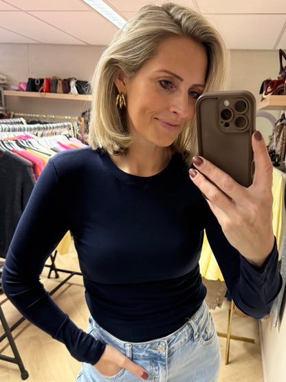 Shirt Basis Lange Mouw Donkerblauw