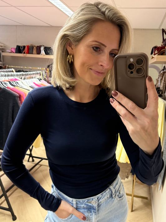 Shirt Basis Lange Mouw Donkerblauw