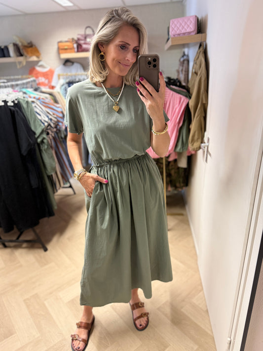 Jurk Naomi Katoen Shirtdress Armygroen