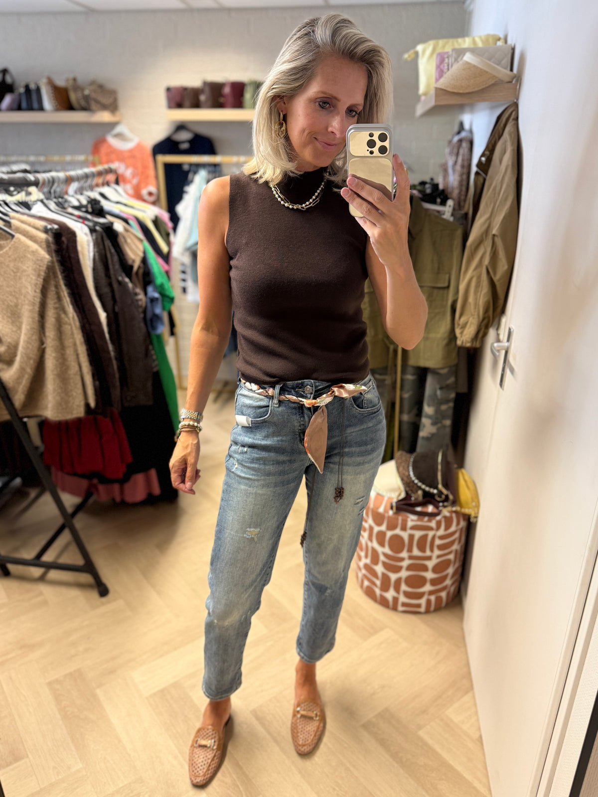 Jeans Eva Mom Fit Blue Denim Sjaal