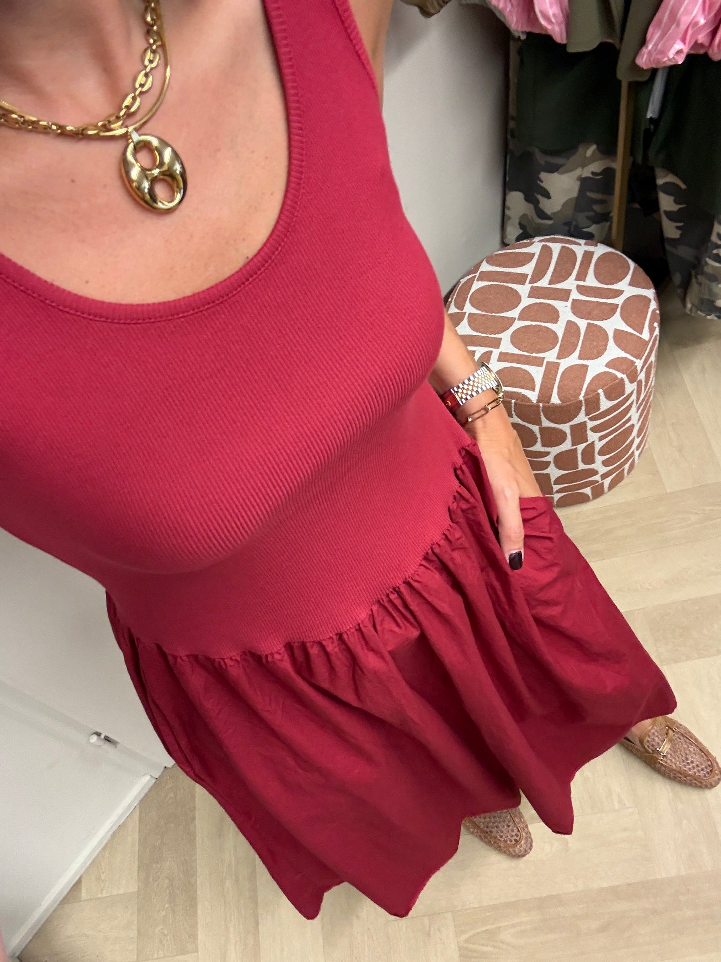 Jurk Katy Katoen Topdress Donkerrood