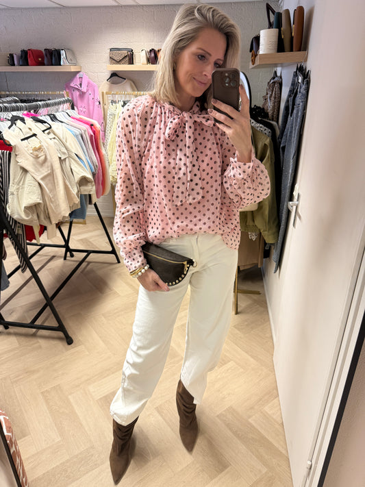 Blouse Jill Polkadot Roze Bruin