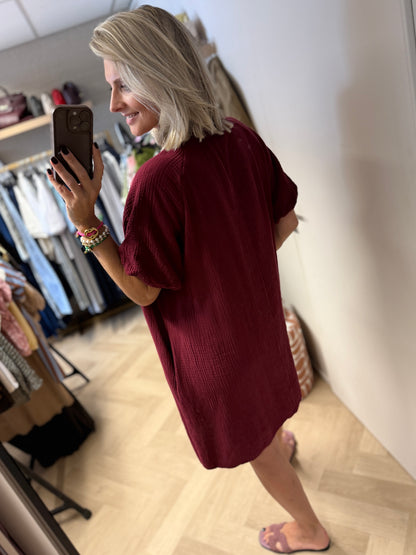 Jurk Mousseline V-hals Bordeaux