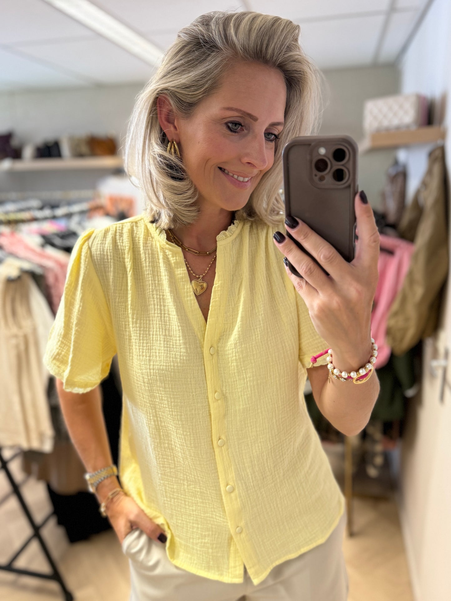 Blouse Marie Mousseline Zachtgeel