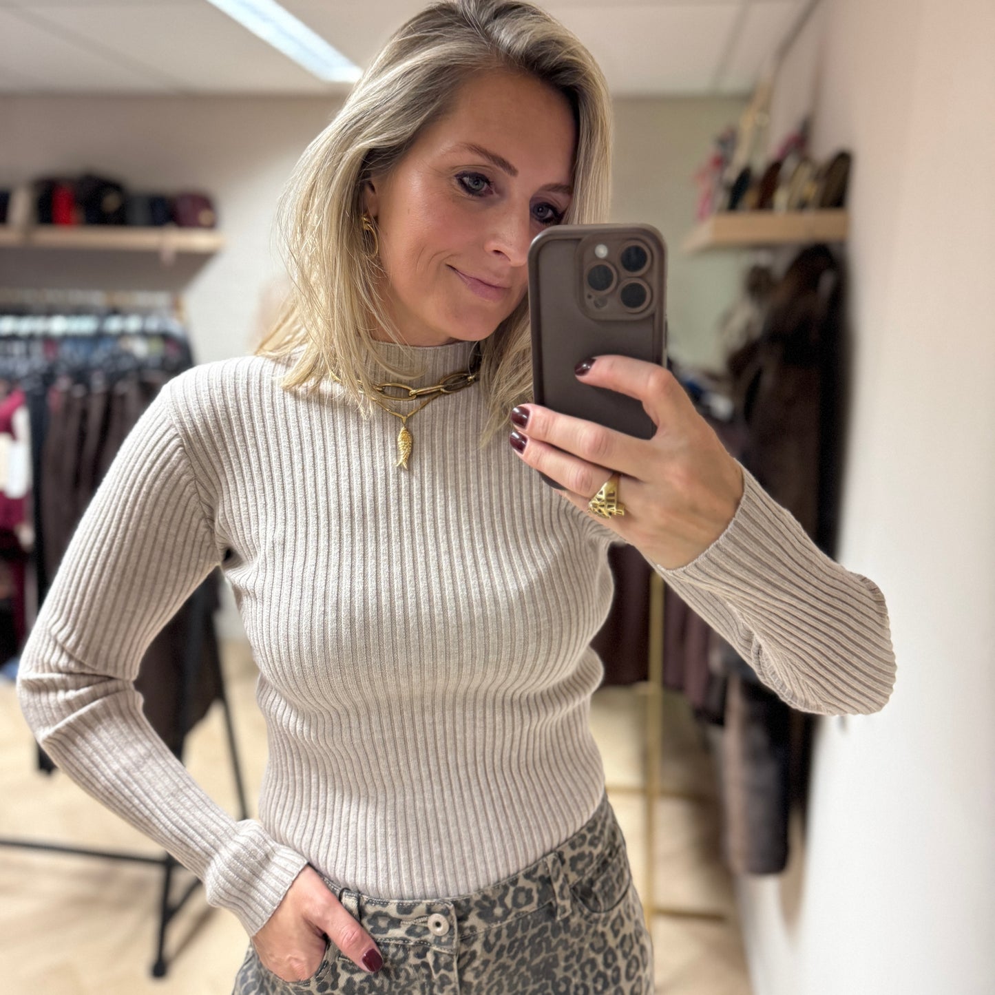 Colletje Ans Rib Beige