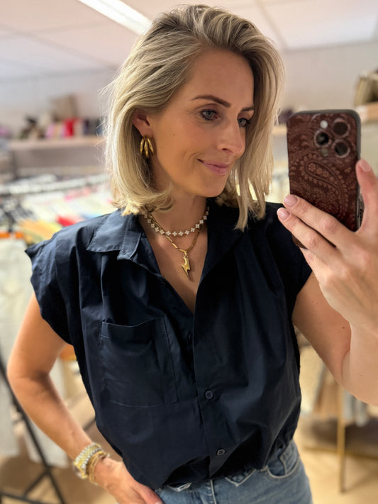 Blouse Evi Pof Elastiek Donkerblauw