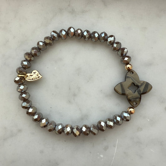 Armband Elastiek Flower Taupe