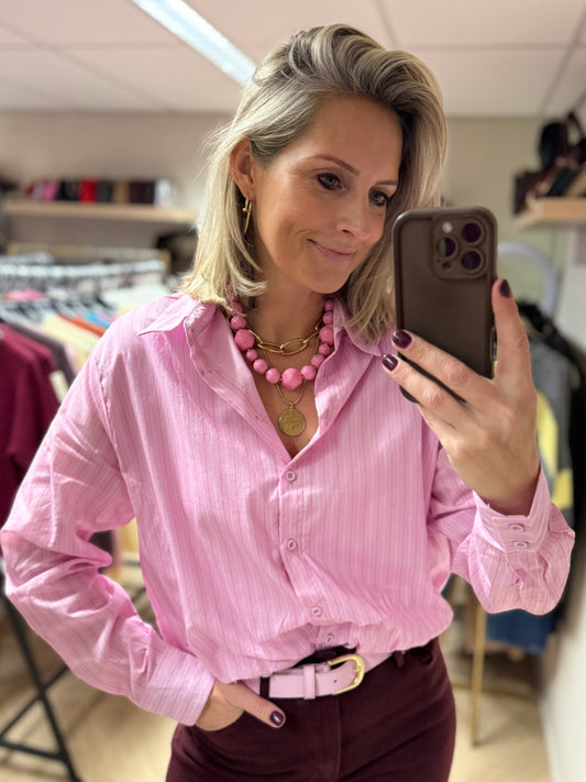 Blouse Day Pof Streep Roze