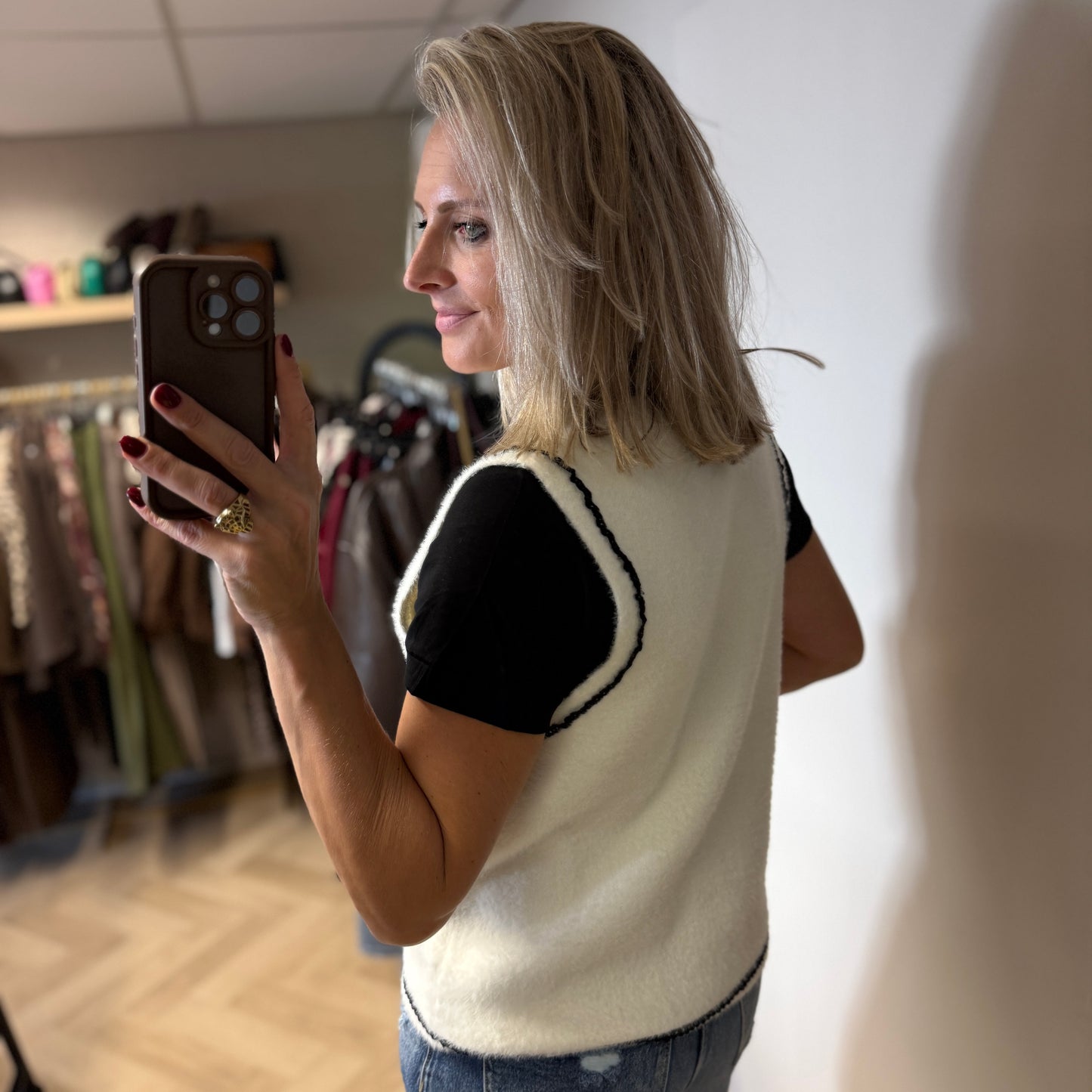 Vest Linda Viscose Wit Zwart