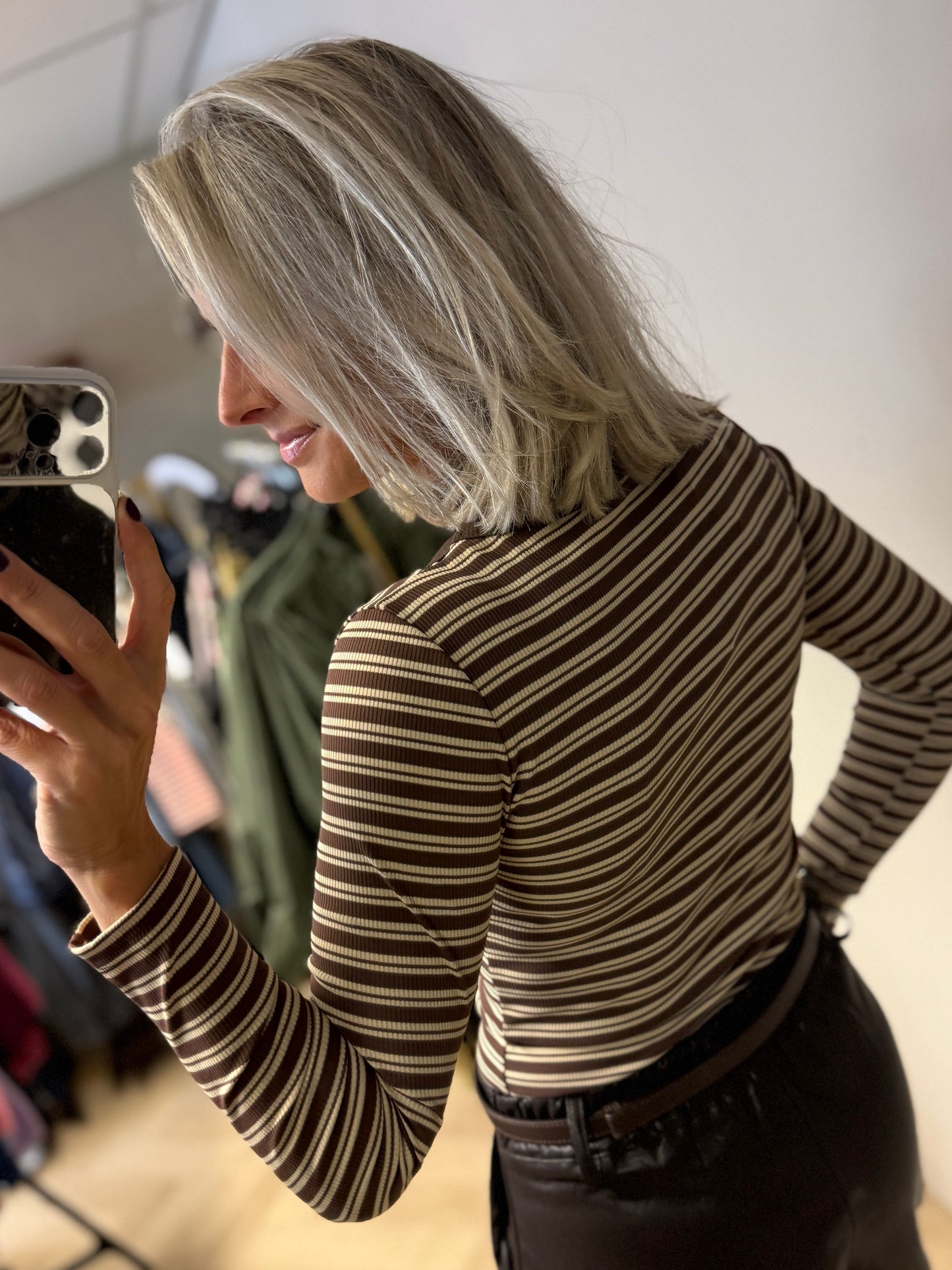 Shirt V-Hals Streep Choco