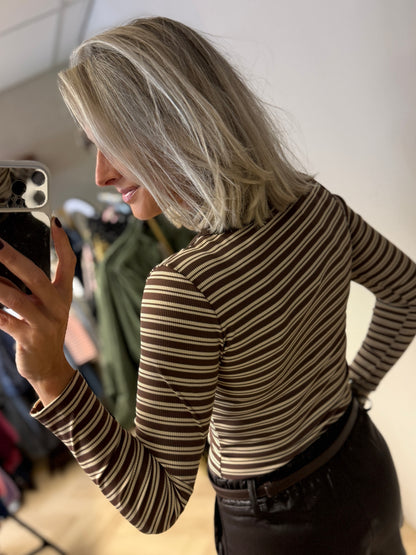 Shirt V-Hals Streep Choco
