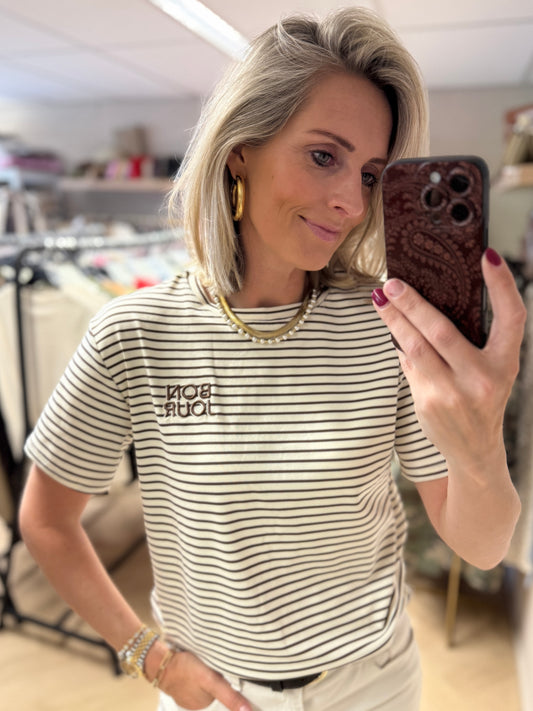 Shirt Bonjour Streep Bruin Ecru
