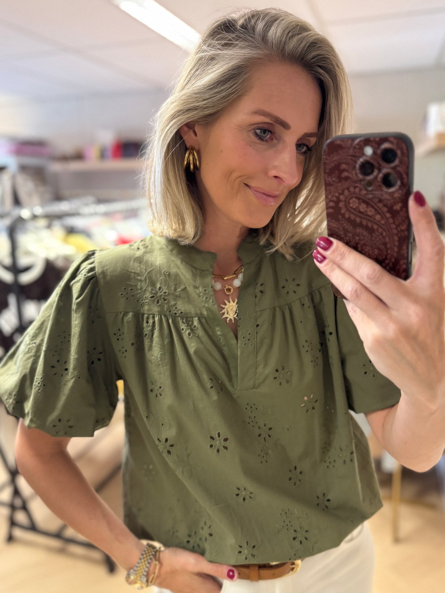 Blouse Gina Broderie Armygroen