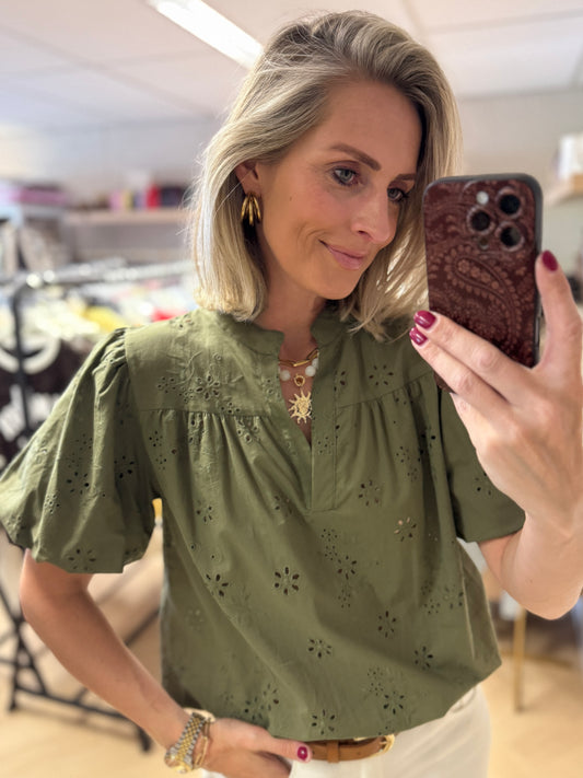 Blouse Gina Broderie Armygroen