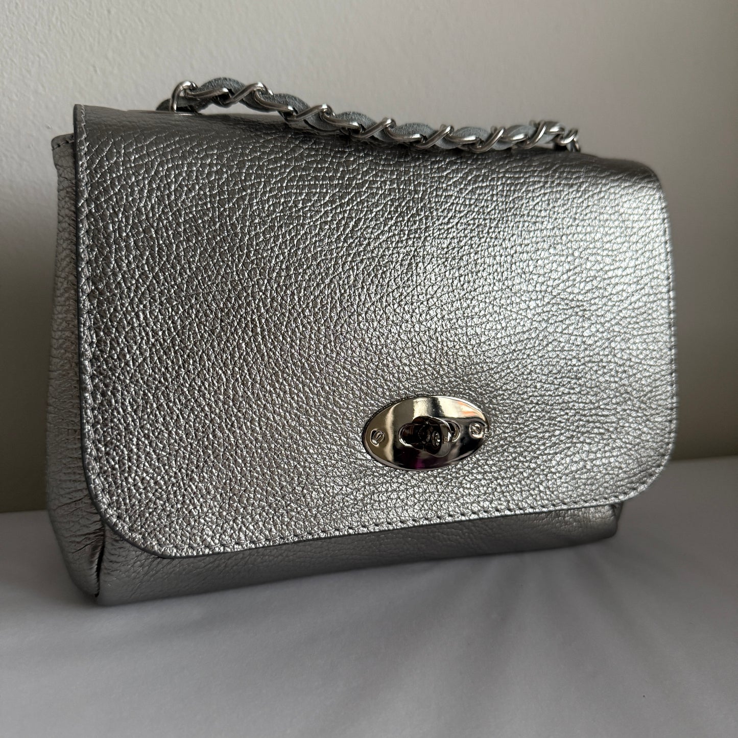 Tas Nina Leder Metallic Zilver