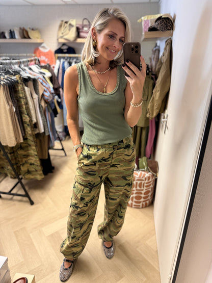 Broek Lou Katoen Armyprint Groen