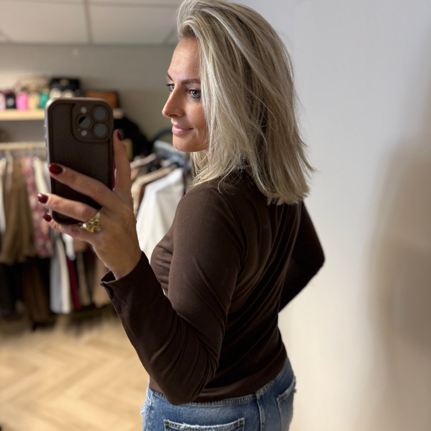 Shirt Basis Lange Mouw Choco