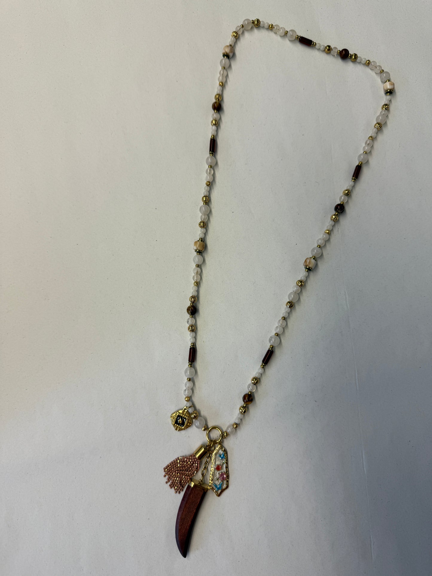 Ketting Stenen Lang Tooth Crème