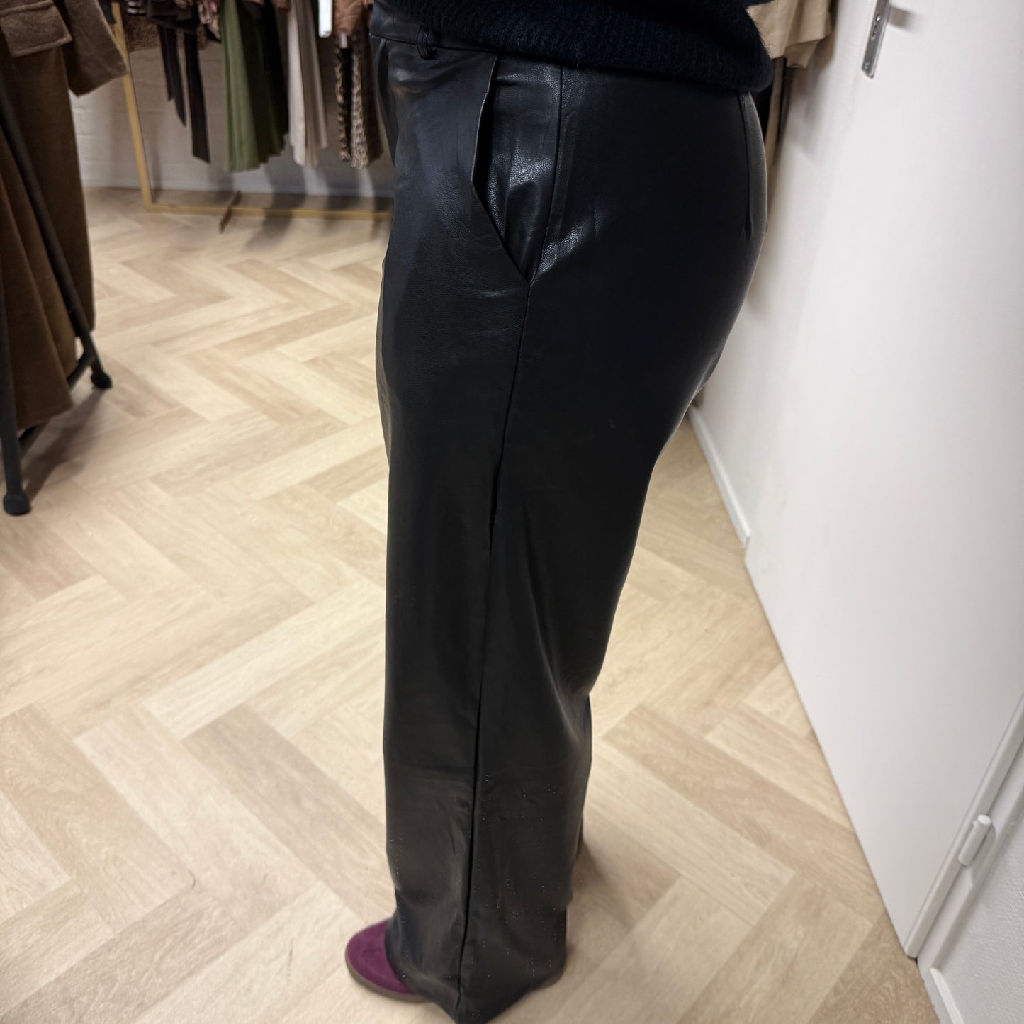 Pantalon Marie Pu Leer Stretch Zwart