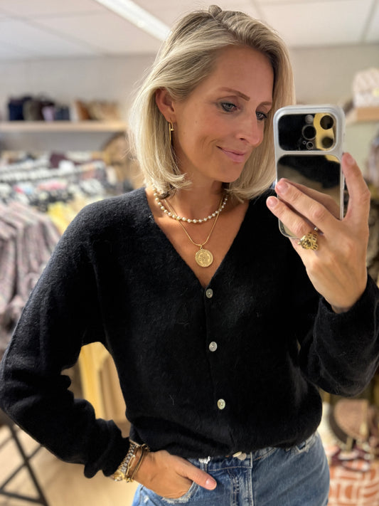 Vest Claudia Alpaca Lange Mouw Zwart