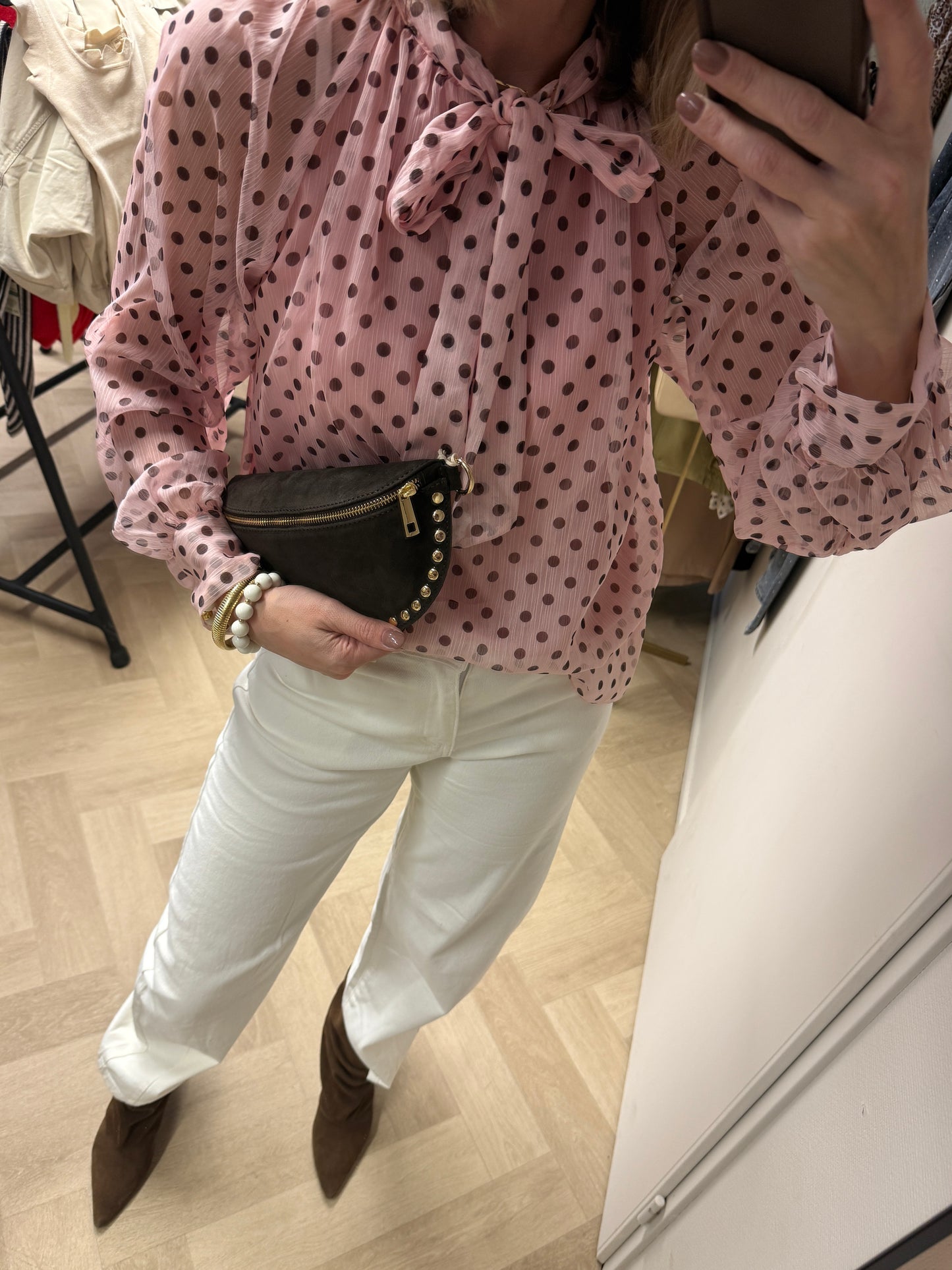 Blouse Jill Polkadot Roze Bruin