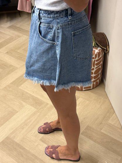 Jeans Short Flared Fringe Blue Denim