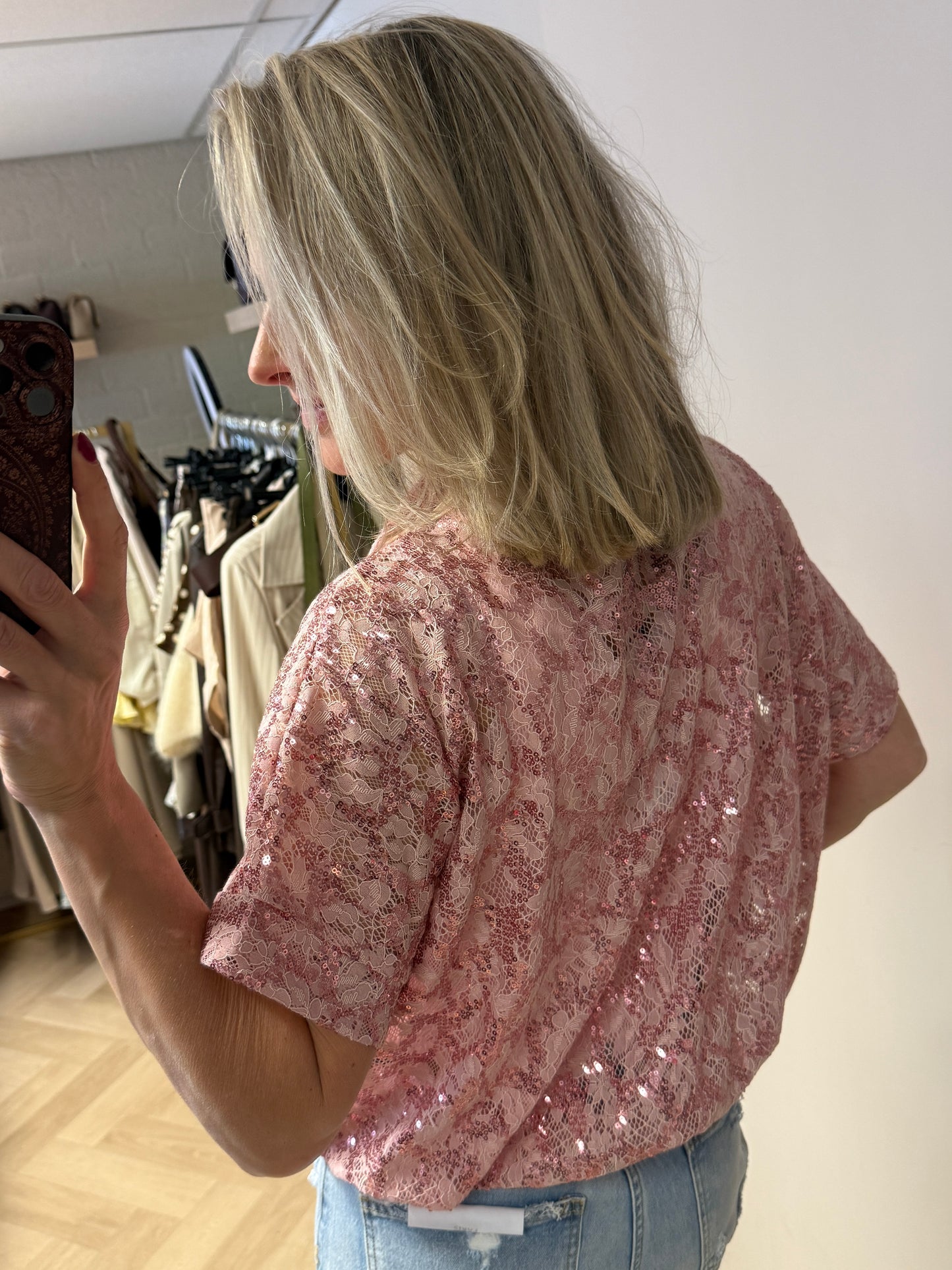 Vest Joline Kant Paillet Roze