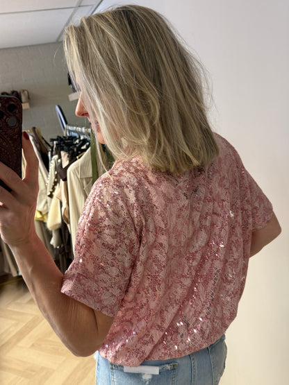 Vest Joline Kant Paillet Roze