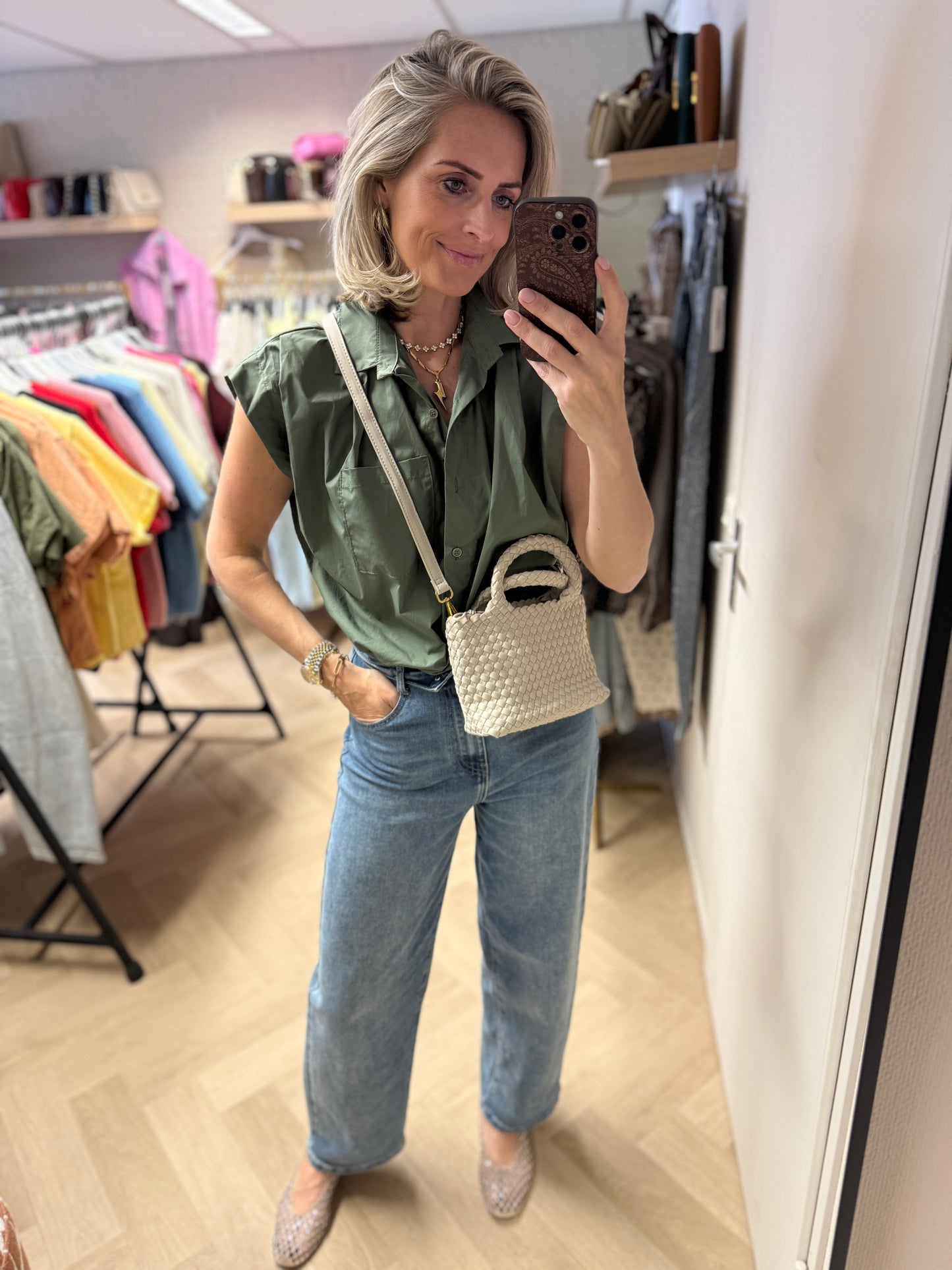 Blouse Evi Pof Elastiek Armygroen