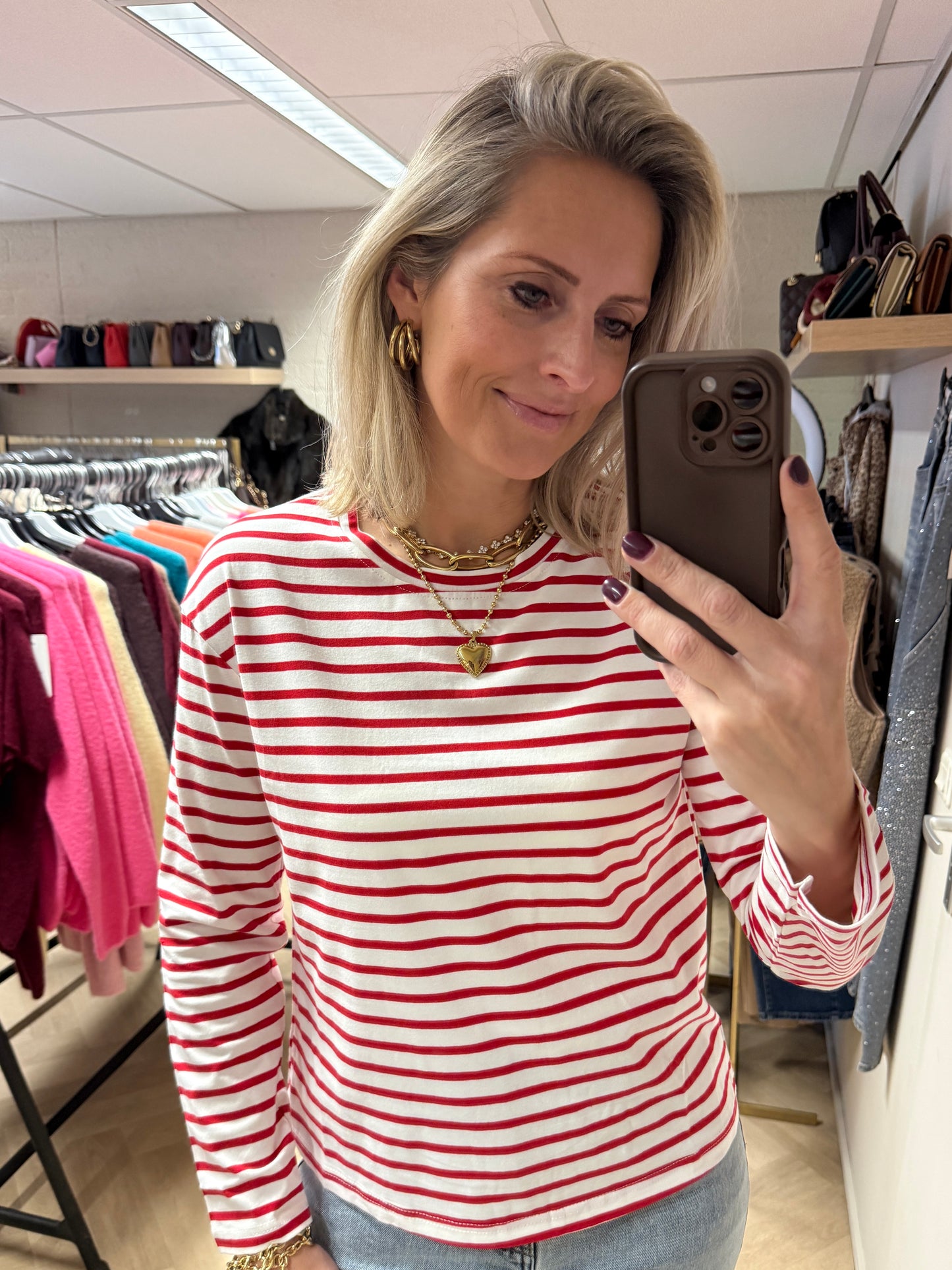 T-shirt Emma Katoen Streep Rood Wit