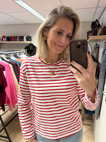 T-shirt Emma Katoen Streep Rood Wit